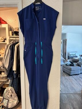 FIGS Navy Technical Scrub Romper Jogger Style